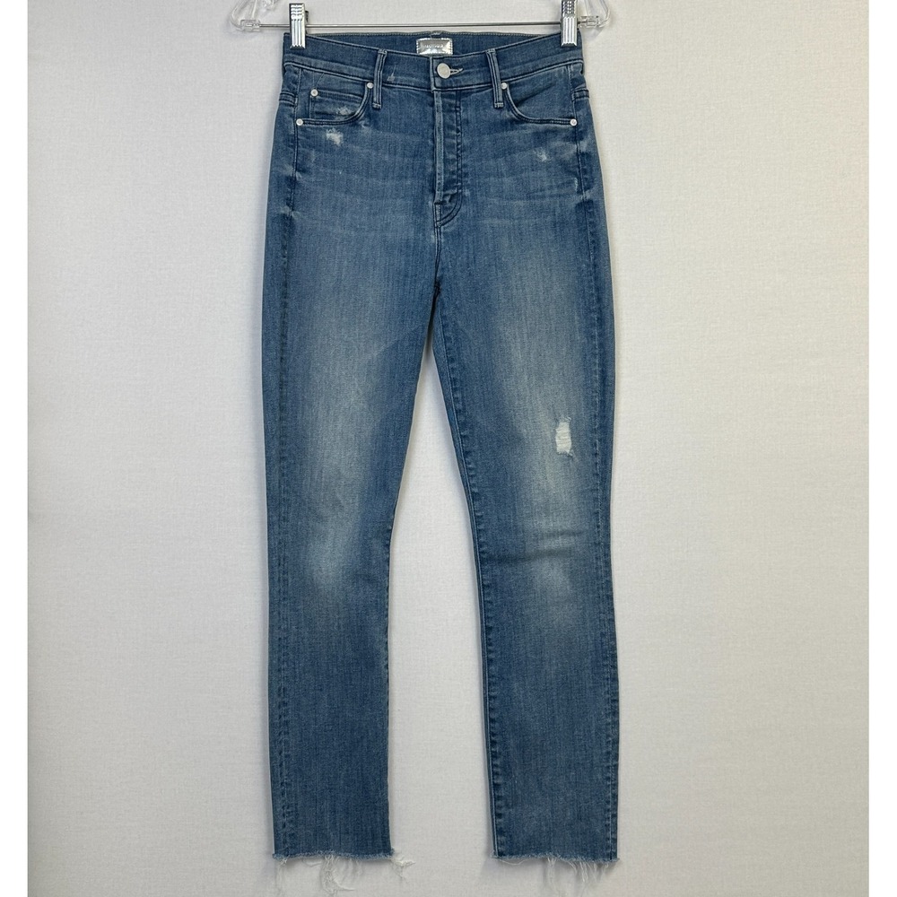 MOTHER The Stunner Ankle Fray Womens 24 Graffiti Girl Blue Skinny Jeans